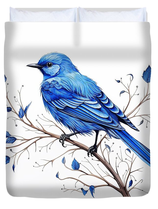 Bluebird Duvet Cover featuring the painting Bluebird Spring by Lourry Legarde