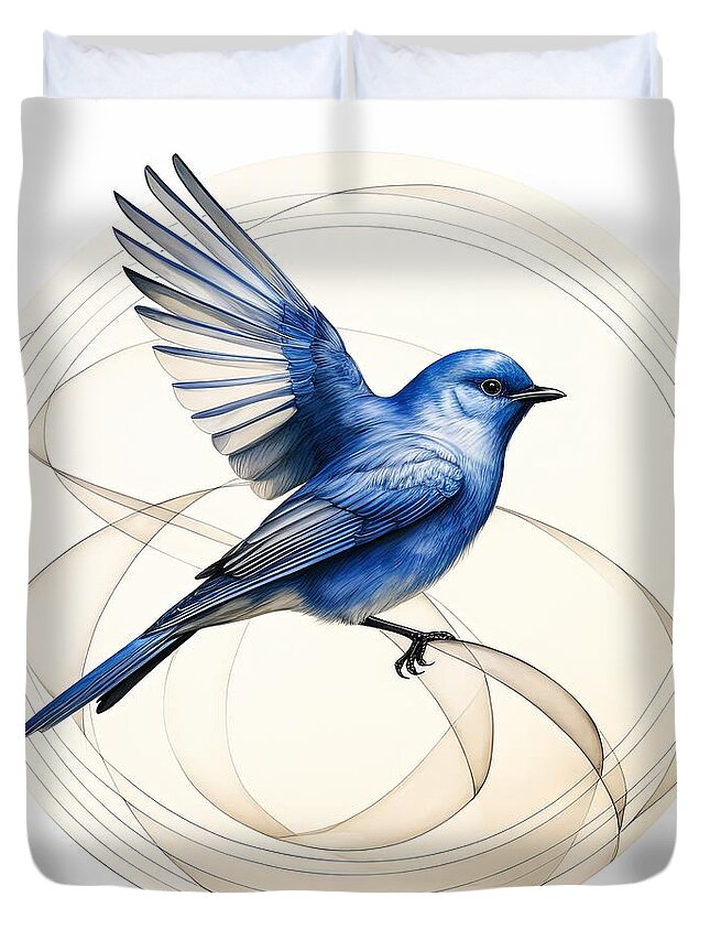 Bluebird Duvet Cover featuring the painting Bluebird's Geometry in Art by Lourry Legarde