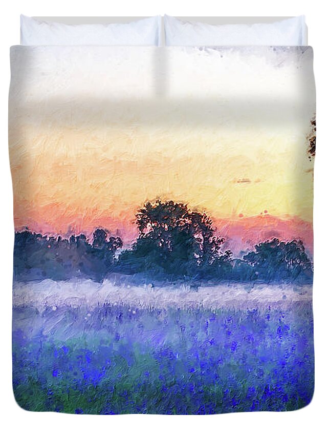 Texas Duvet Cover featuring the painting Bluebonnet Texas - 12 by AM FineArtPrints