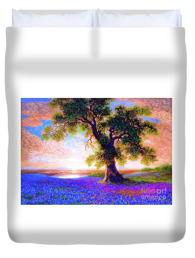 Floral Duvet Cover featuring the painting Bluebonnets by Jane Small