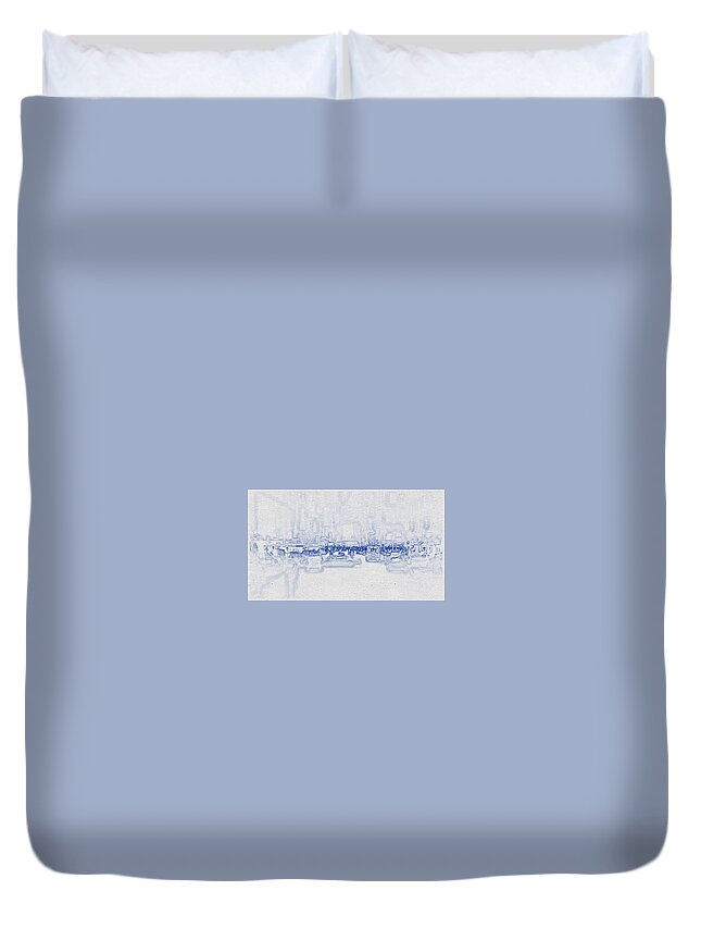 Oil On Canvas Duvet Cover featuring the digital art Blueprint drawing of Cityscape 31 by Celestial Images