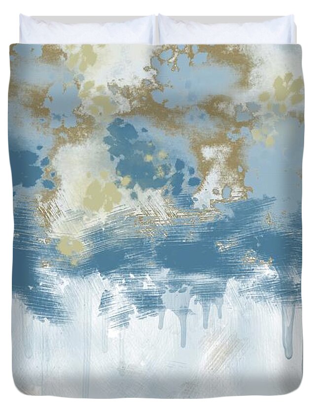 Jewels Duvet Cover featuring the digital art Blues and Browns Jewels and Drips Abstract by Alison Frank