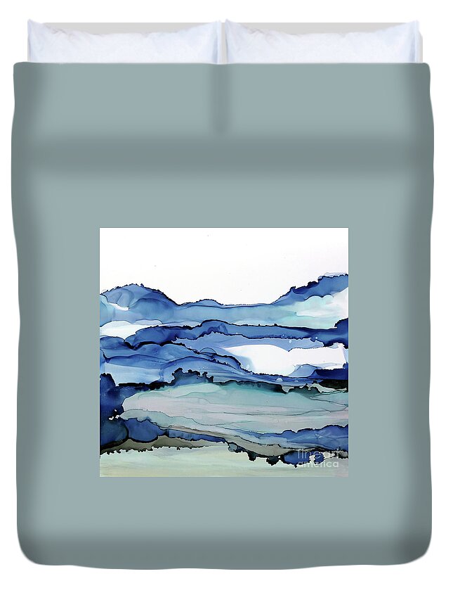 Alcohol Ink Duvet Cover featuring the painting Bluescape 2 by Chris Paschke