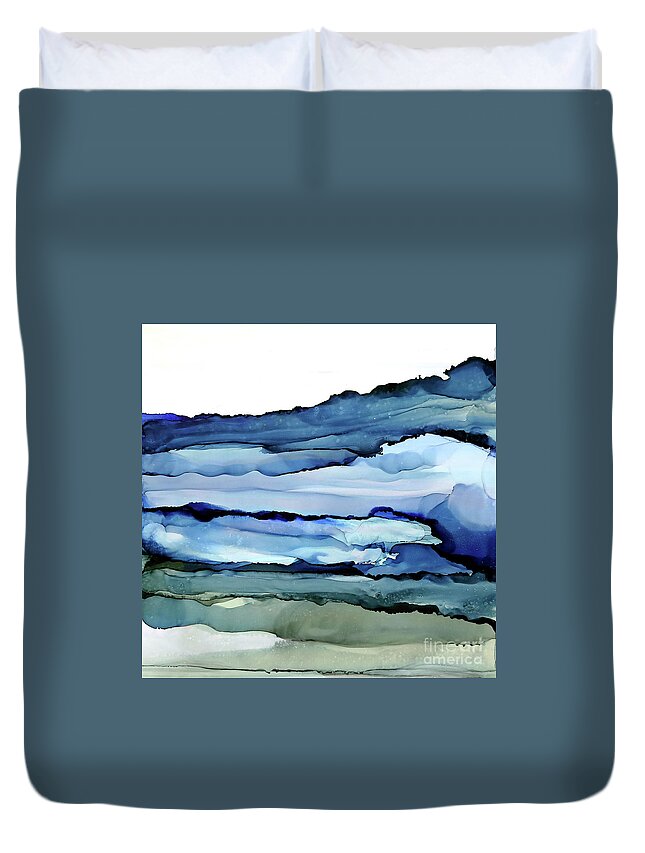 Alcohol Ink Duvet Cover featuring the painting Bluescape 3 by Chris Paschke
