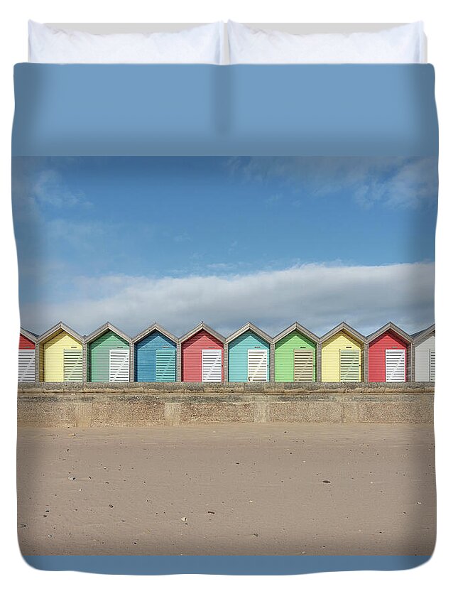 Blyth Duvet Cover featuring the photograph Blyth Beach Huts by Stuart Allen