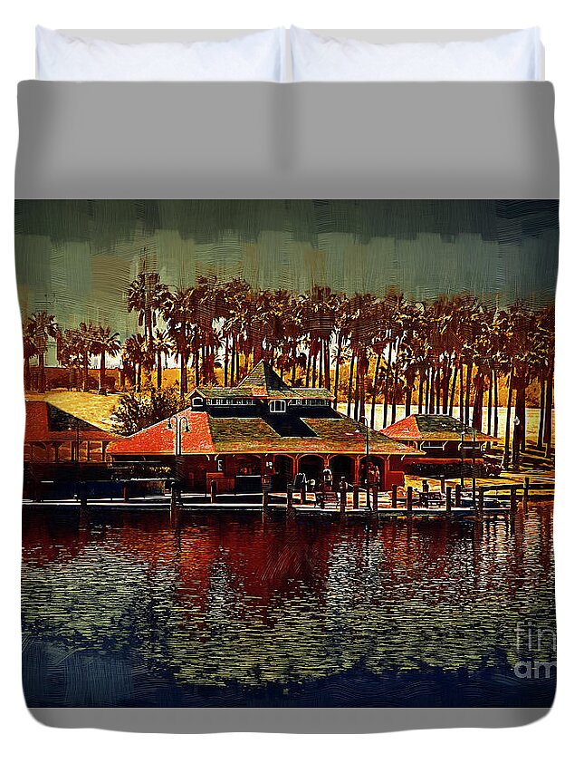 Boat-dock Duvet Cover featuring the digital art Boat Dock On North Lake by Kirt Tisdale