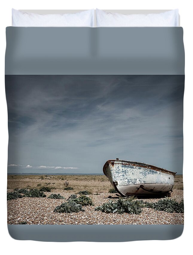Dungeness Duvet Cover featuring the photograph Boat On A Beach by Rick Deacon