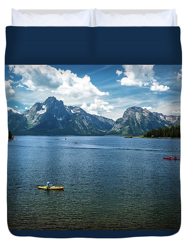 Lake Duvet Cover featuring the photograph Boating on the Lake by Rick Strobaugh