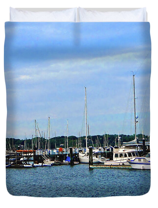 Boat Duvet Cover featuring the photograph Boats at Newport RI by Susan Savad