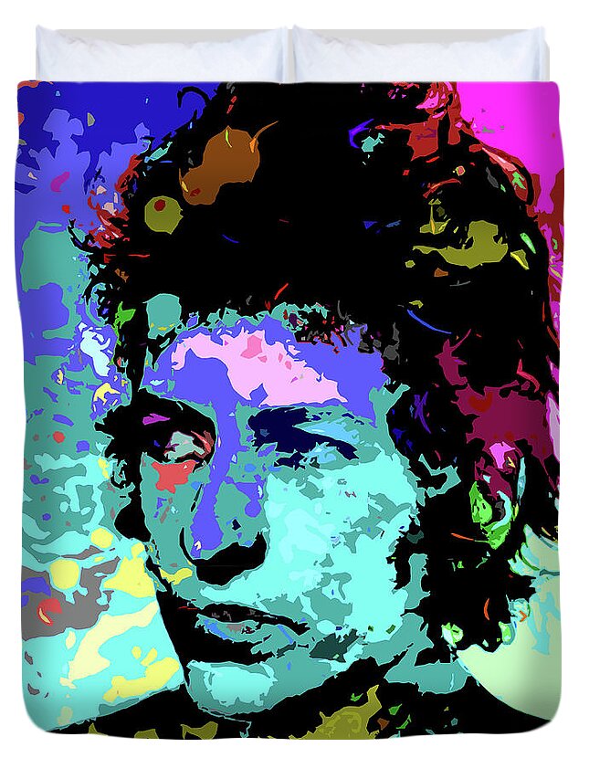 Bob Duvet Cover featuring the digital art Bob Dylan -2 psychedelic portrait by Movie World Posters