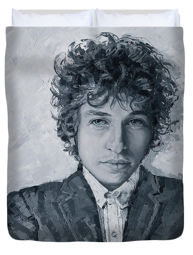 Dylan Duvet Cover featuring the painting Bob Dylan, 2020 by PJ Kirk