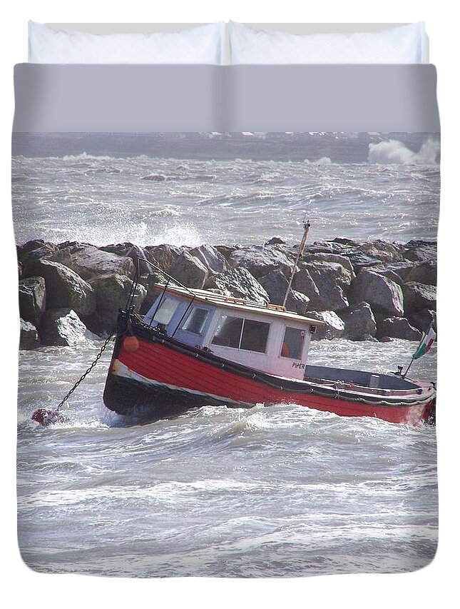Boats Duvet Cover featuring the photograph Bobbing boat by Christopher Rowlands