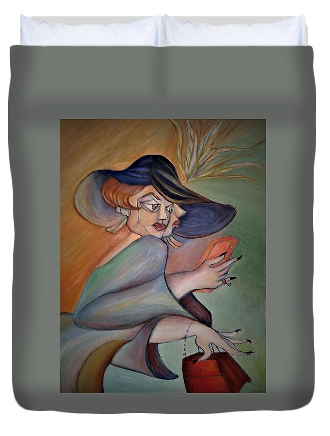 Abstract Duvet Cover featuring the painting Boca Babe by Vivian Aaron