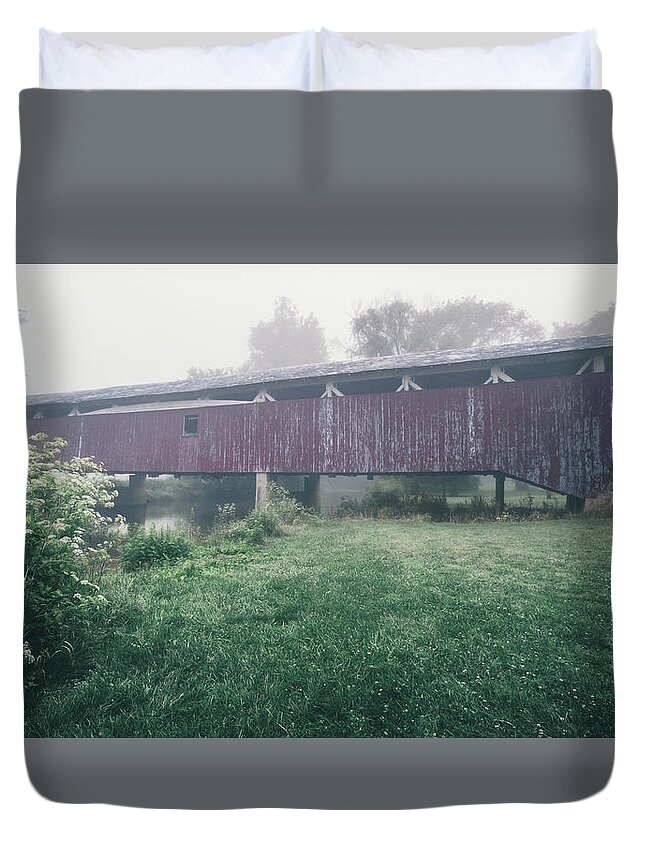Allentown Duvet Cover featuring the photograph Bogert's Covered Bridge Misty June by Jason Fink