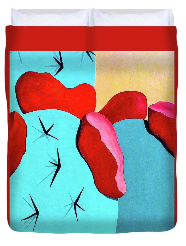Bold Duvet Cover featuring the painting Bold Cactus with Red Flowers 44 by Ted Clifton