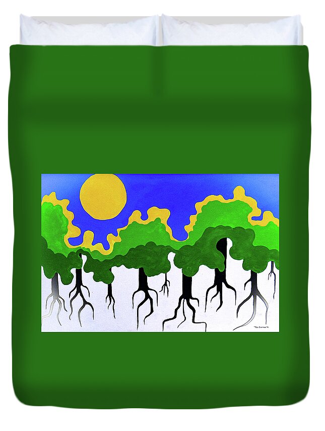 Trees Duvet Cover featuring the painting Bolder Old Trees by Ted Clifton