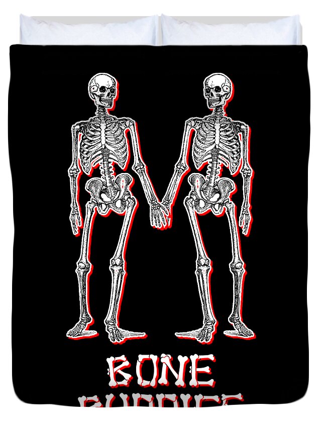 Halloween Duvet Cover featuring the digital art Bone Buddies Funny Skeleton by Flippin Sweet Gear