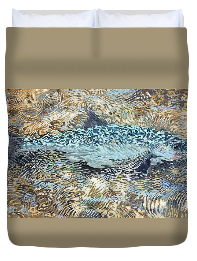 Bonefish Duvet Cover featuring the painting Bone Fish in shallows by Guy Crittenden