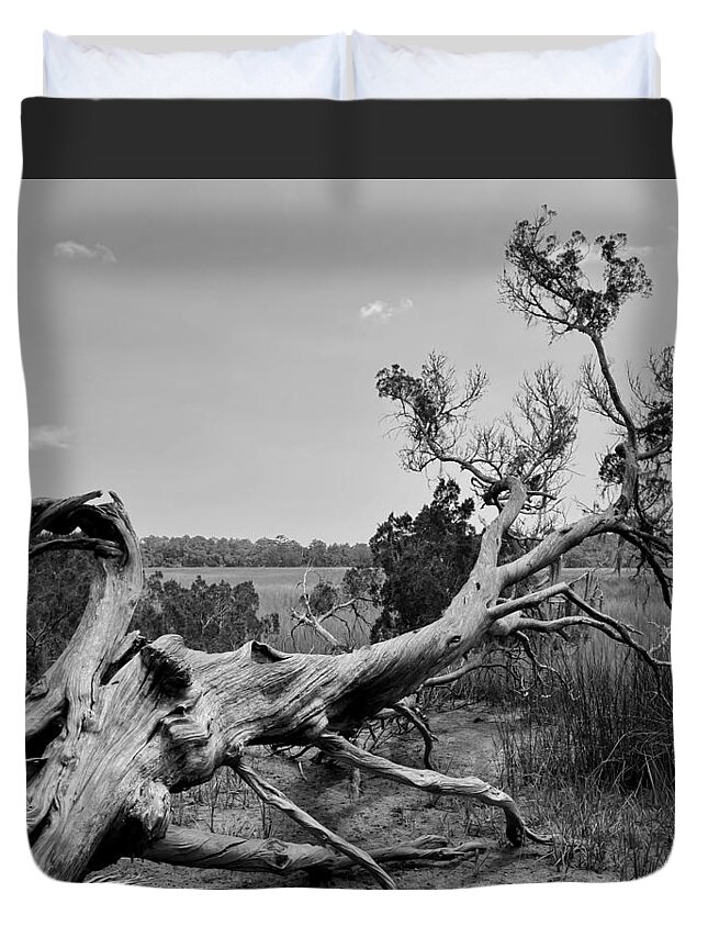 Tree Duvet Cover featuring the photograph Bones on the Savannah BW by Lee Darnell