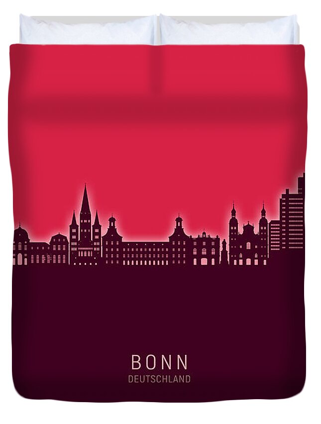 Bonn Duvet Cover featuring the digital art Bonn Germany Skyline #47 by Michael Tompsett