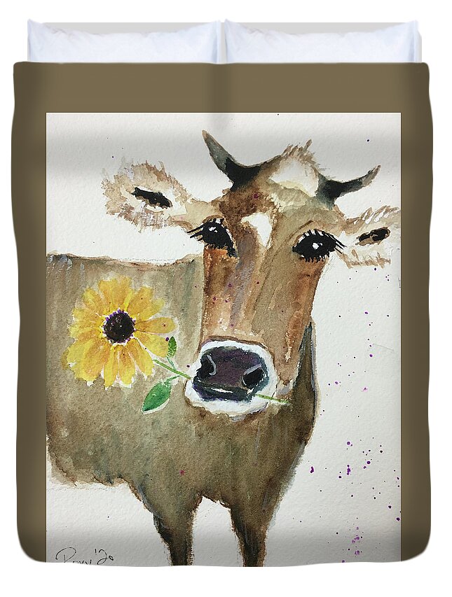 Cow Painting Duvet Cover featuring the painting Bonnie Cow by Roxy Rich