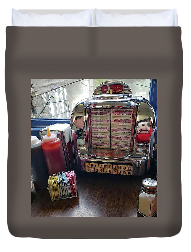 Jukebox Duvet Cover featuring the photograph Booth Coin Music Request by Imagery-at- Work