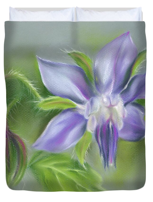 Botanical Duvet Cover featuring the painting Borage Flower and Buds by MM Anderson