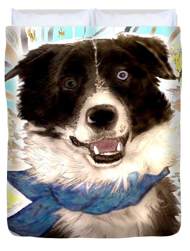 Border Collie Duvet Cover featuring the mixed media Sweet Border Collie by Pamela Calhoun