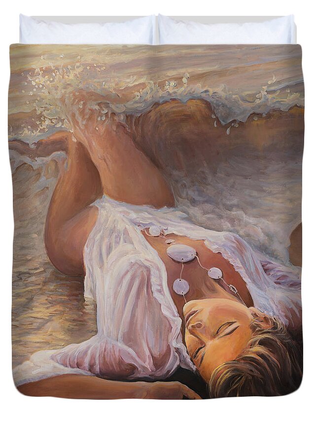 Mermaid Duvet Cover featuring the painting Born from the waves by Marco Busoni