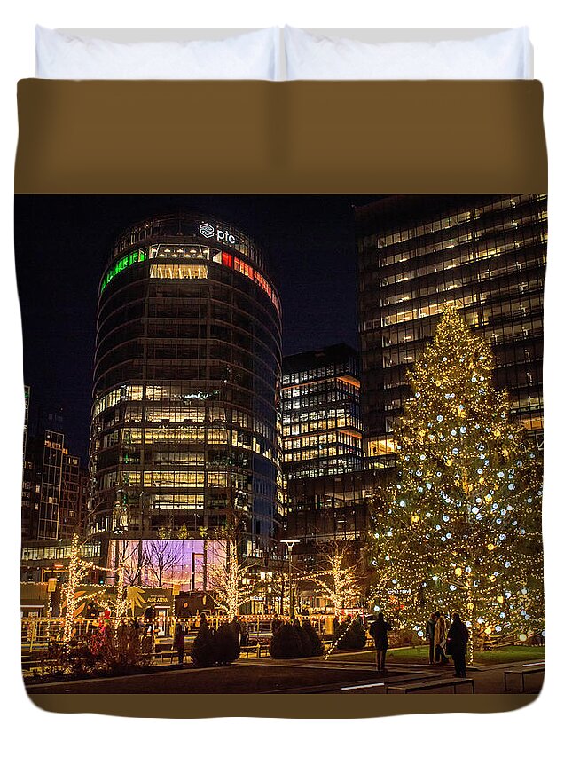 Boston Duvet Cover featuring the photograph Boston MA Seaport District Christmas Tree by Toby McGuire