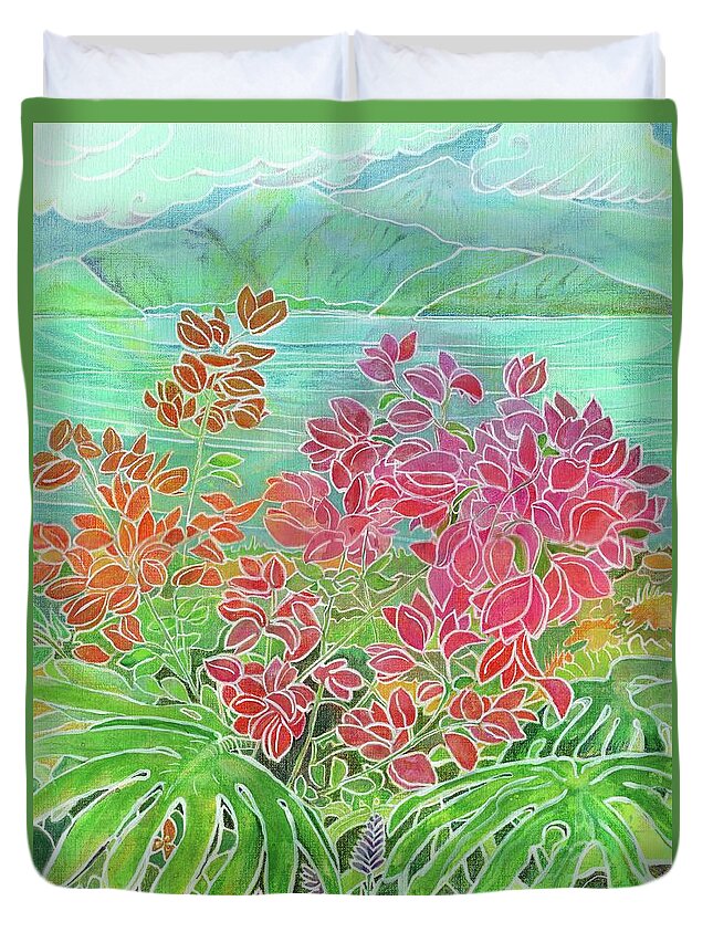 Tropical Duvet Cover featuring the painting Bougainvillea in Maui by Amelia Stephenson at Ameliaworks
