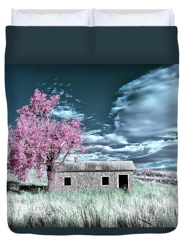 590nm. Duvet Cover featuring the photograph Boulder Cabin - Wichita Mountains Wildlife Refuge by William Rainey
