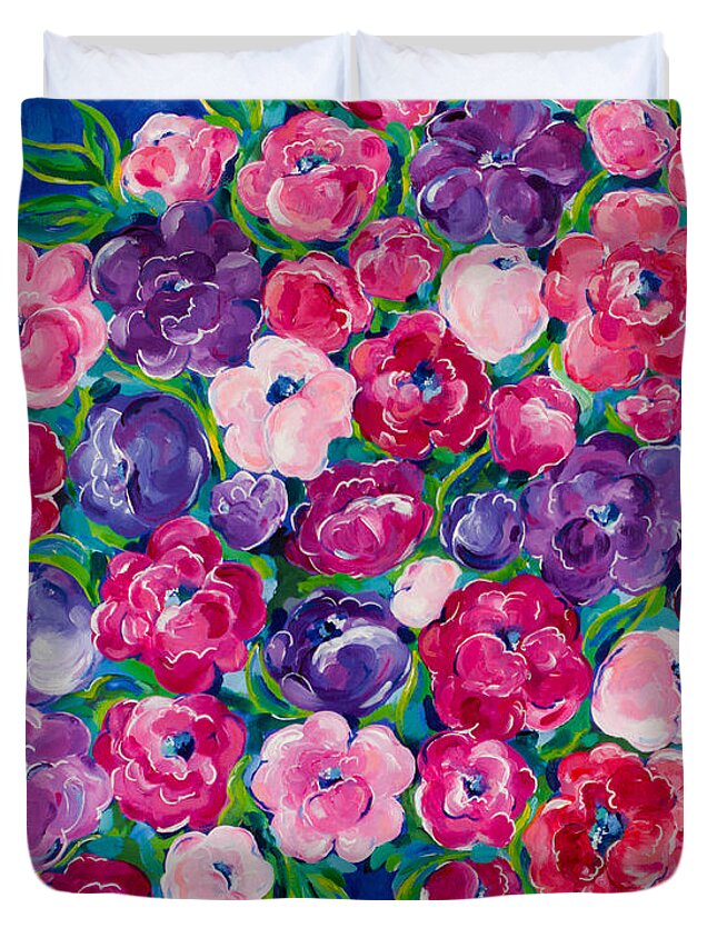 Flower Bouquet Duvet Cover featuring the painting Bountiful by Beth Ann Scott
