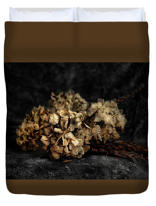 Bouguet Duvet Cover featuring the photograph Bouquet of dried hydrangea flowers by MPhotographer