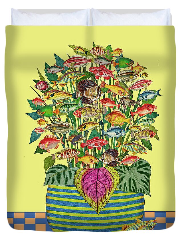 Bouquet Duvet Cover featuring the mixed media Bouquet of fish by Lorena Cassady