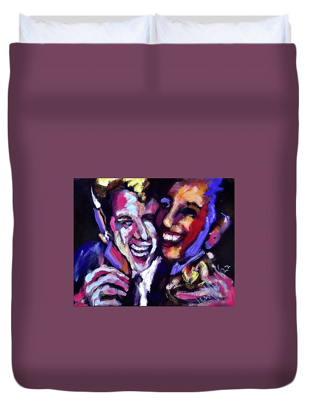 Painting Duvet Cover featuring the painting Bowie and Iman by Les Leffingwell