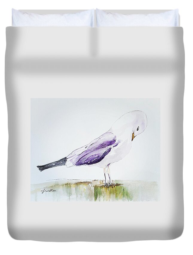 Gull Duvet Cover featuring the painting Bowing Gull by Claudette Carlton