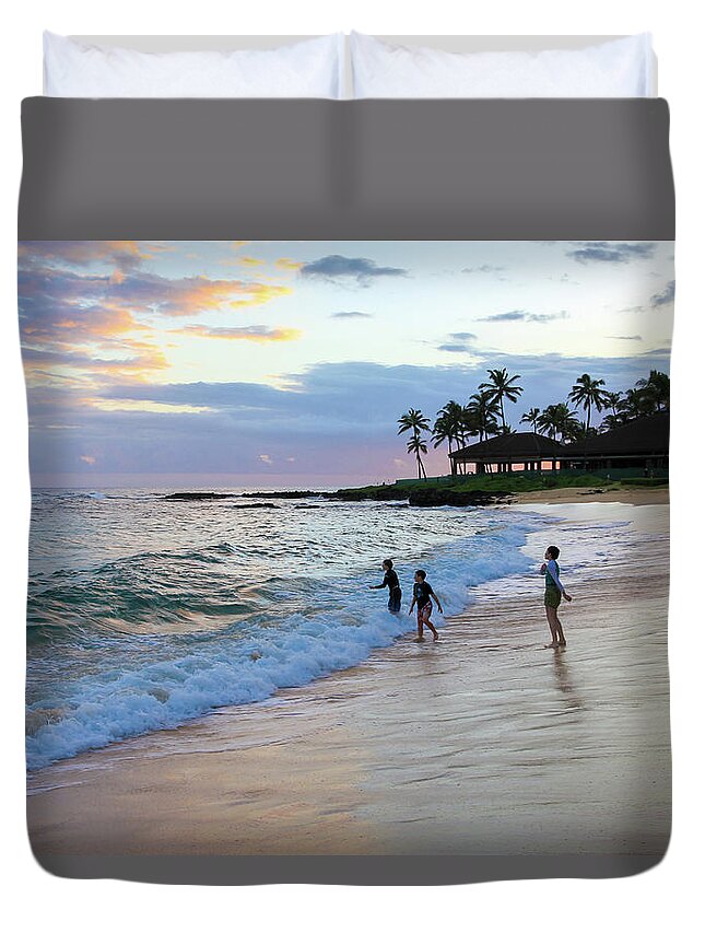 Poipu Beach Duvet Cover featuring the photograph Boy at Play by Robert Carter
