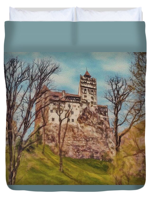Bran Duvet Cover featuring the painting Bran Castle by Jeffrey Kolker