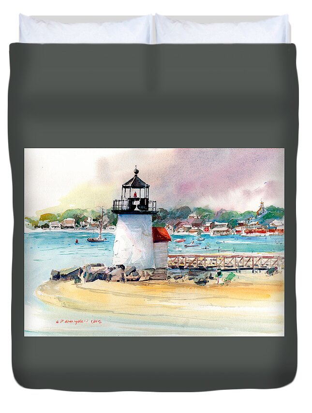 Nantucket Duvet Cover featuring the painting Brant Point Light by P Anthony Visco