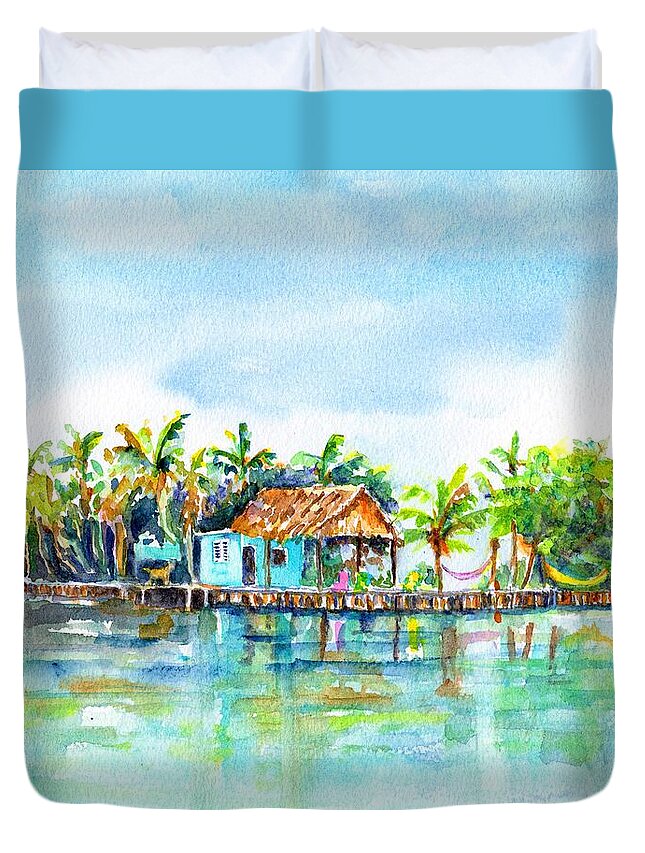 Belize Duvet Cover featuring the painting Bread and Butter Caye Belize by Carlin Blahnik CarlinArtWatercolor