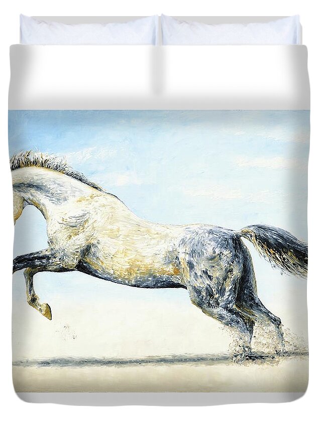 Horse Duvet Cover featuring the painting Break Free by Richard Young