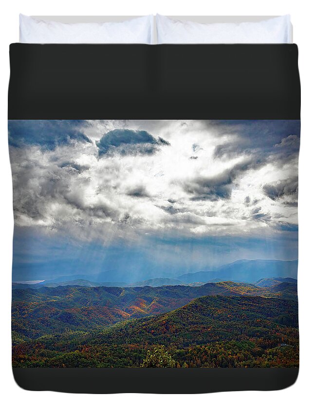 Clouds Duvet Cover featuring the photograph Breaking Through by Gina Fitzhugh