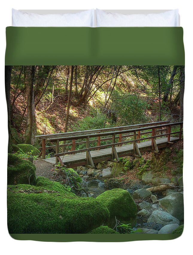 Color Duvet Cover featuring the photograph Bridge in the Moss by Laura Macky