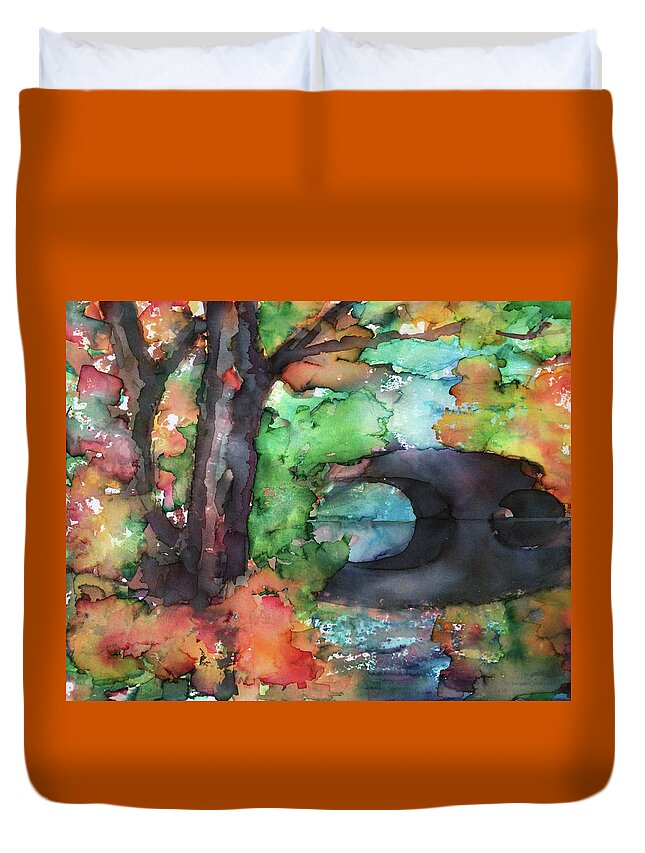 Reflections Of Trees In River Mixed Media Duvet Covers