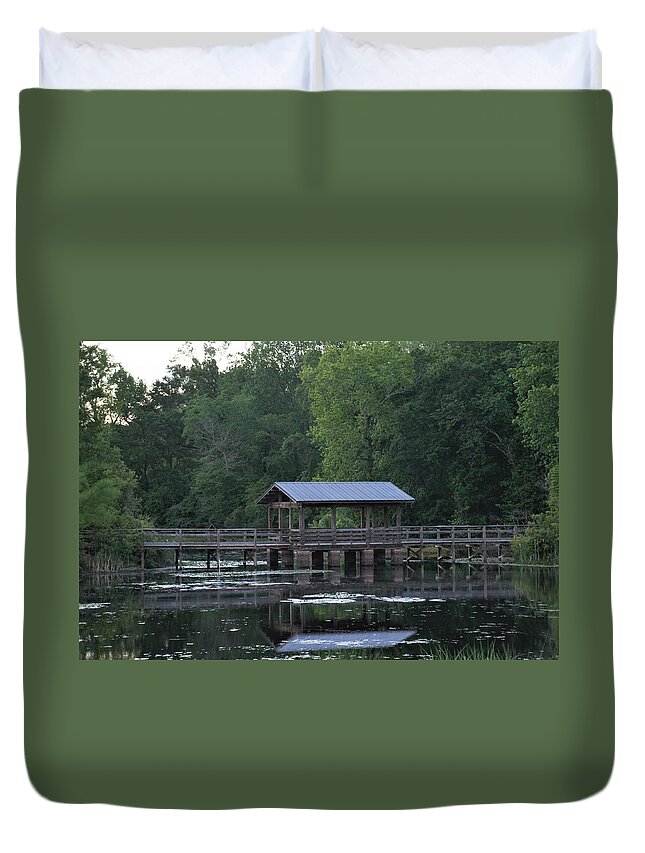 Nature Duvet Cover featuring the photograph Bridge over Calm Waters by Mike Helland