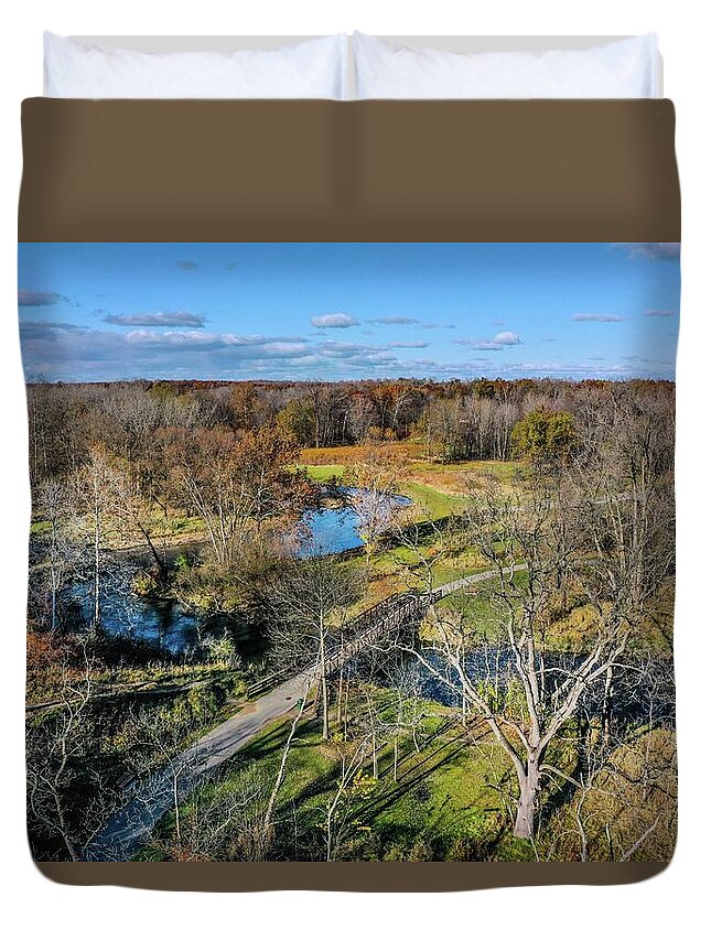 Rochester Duvet Cover featuring the photograph Bridge Over the Clinton River DJI_0384 by Michael Thomas