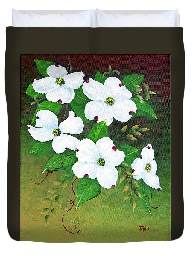Flowers Duvet Cover featuring the painting Bright Dogwood Blossoms by Jimmie Bartlett