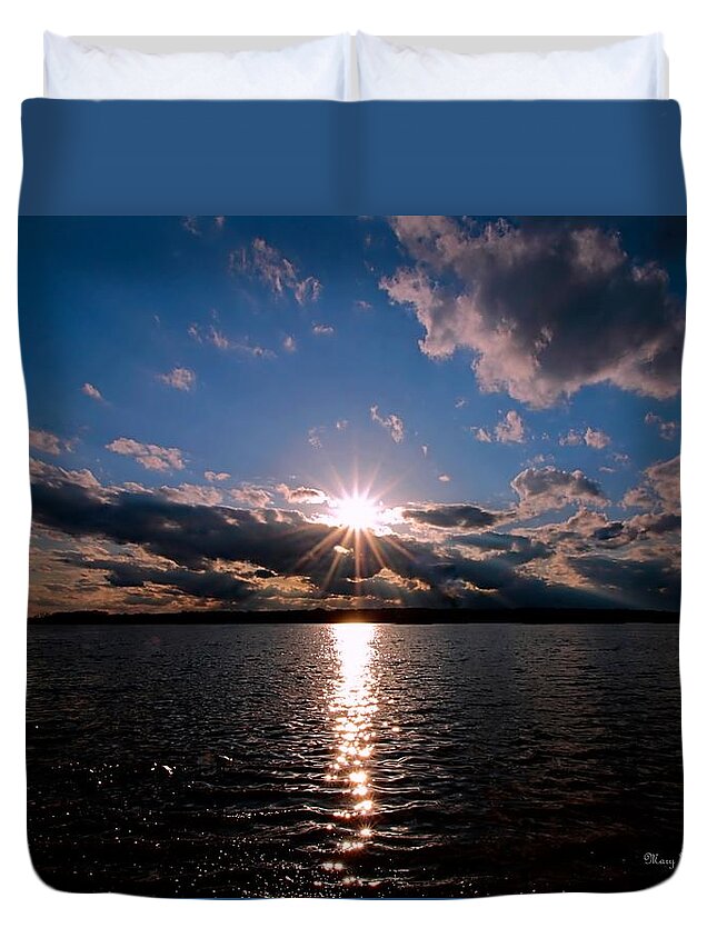 Sunset Duvet Cover featuring the photograph Brilliant Sun by Mary Walchuck