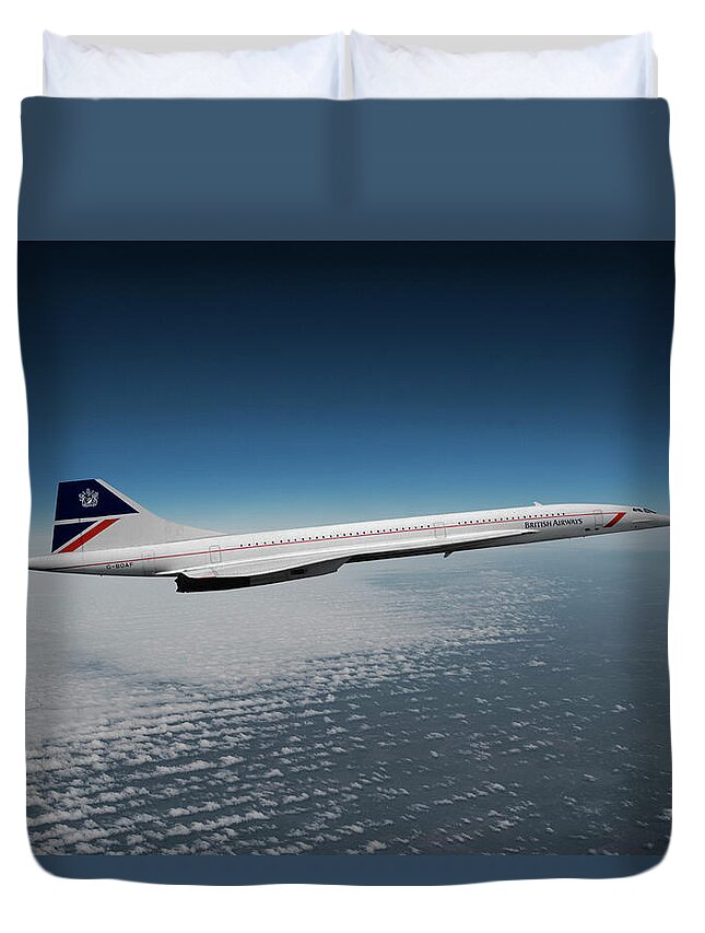 British Airways Duvet Cover featuring the mixed media British Airways Supersonic Transport by Erik Simonsen
